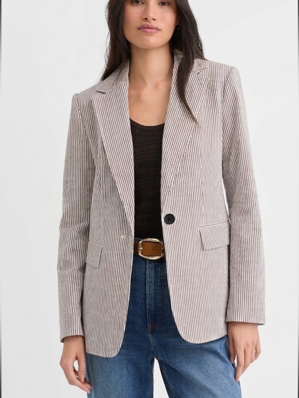 LOFT Women’s 6 Gray and White  Stripes Blazer with Shoulder Pad Business Casual